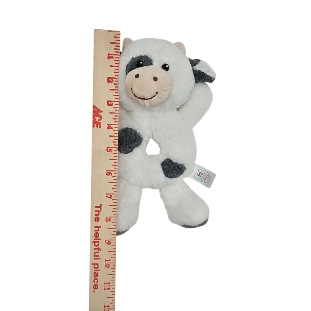 Spark Create Imagine Cow Baby Rattle Plush White Grey Spotted Crinkle Toy 336680